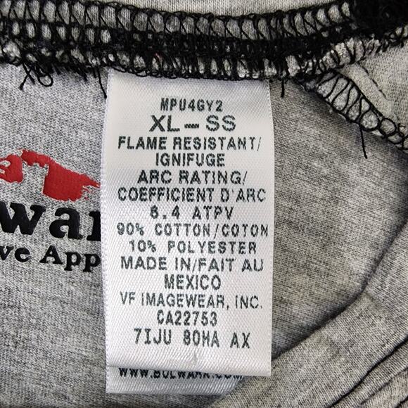 Bulwark Flame Resistant Mens T Shirt XL Short Sleeve Gray 6.4 ATPV ARC Rating - Picture 9 of 13